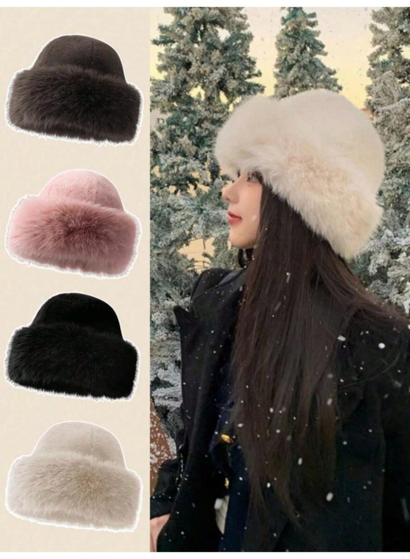 شي إن قبعة نسائية شتوية قطيفة من SHEIN، قبعة نسائية عصرية سميكة، قبعة شتوية دافئة، يمكن تنسيقها مع معطف صوفي، ملابس شتوية. - Image 2