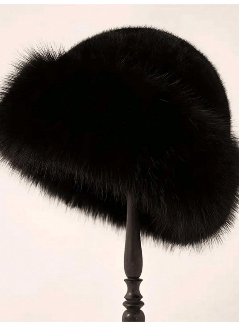 شي إن قبعة نسائية شتوية قطيفة من SHEIN، قبعة نسائية عصرية سميكة، قبعة شتوية دافئة، يمكن تنسيقها مع معطف صوفي، ملابس شتوية. - Image 3
