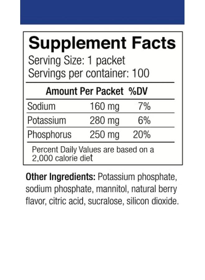 مكملات الفوسفور 100 عبوة، مسحوق مكملات غذائية مع فوسفات الصوديوم وفوسفات البوتاسيوم، مسحوق مكمل الفوسفور بنكهة الفواكه لصحة الإلكتروليت والعظام والكلى - Image 2