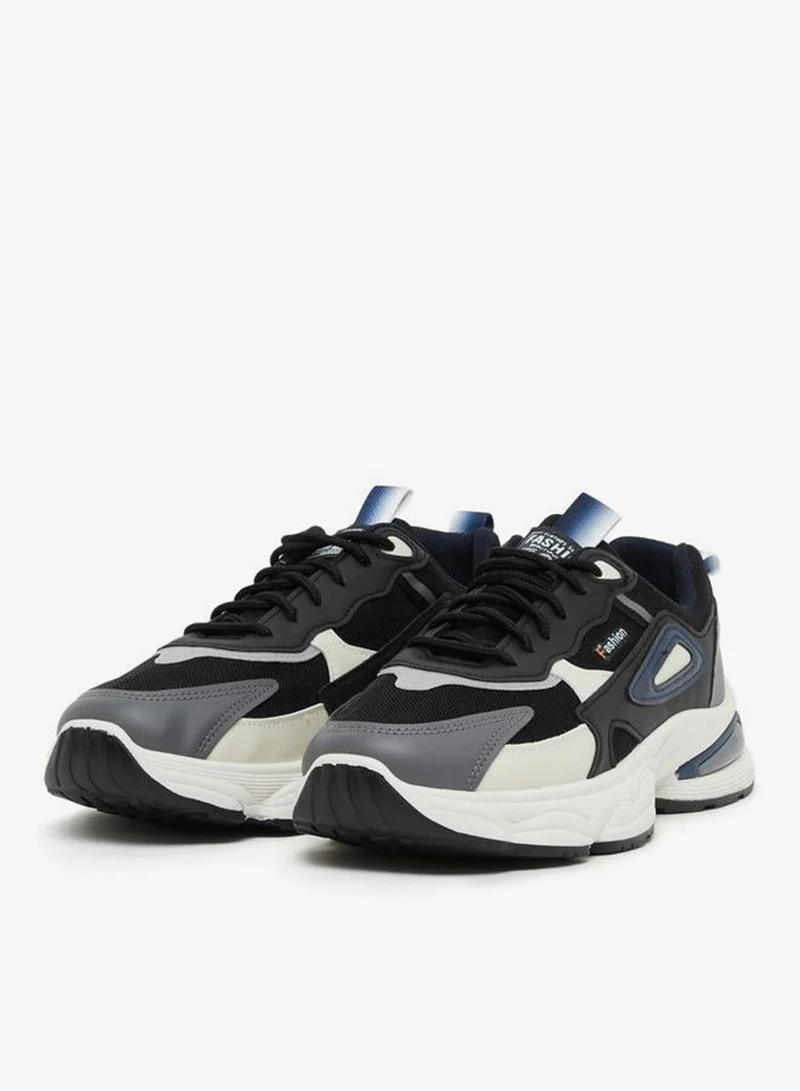 Take Two Navy Blue Textured Chunky Sole Lace Up Sneakers for Men | Best Price UAE