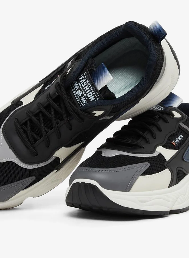 Take Two Navy Blue Textured Chunky Sole Lace Up Sneakers for Men | Best Price UAE