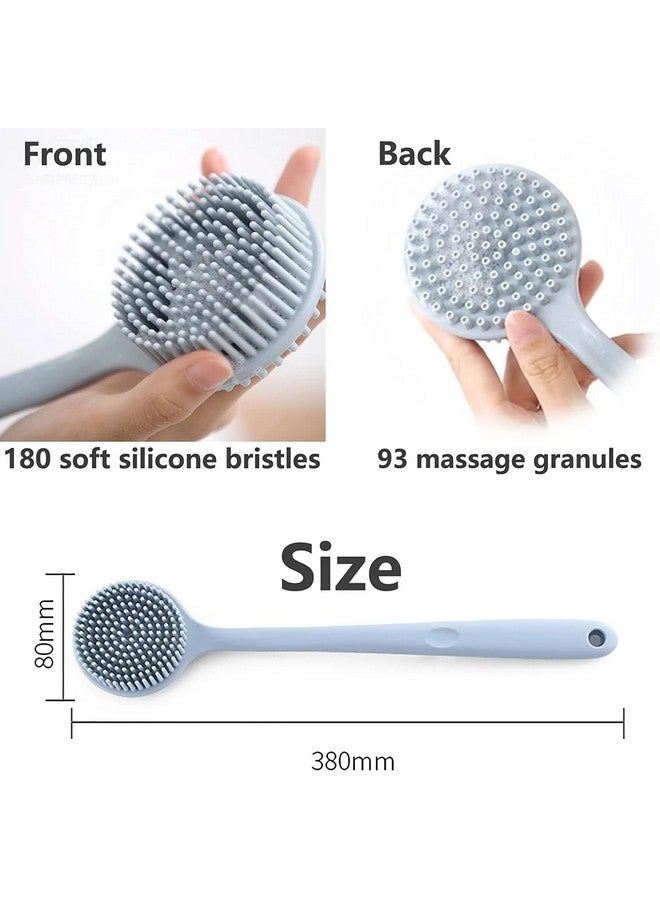 MobFest Double-Sided Silicone Back Scrubber Multifunctional Bath Shower Body Exfoliating Massage Body Brush With Long Handle, 1 Pcs (Blue) - Image 2