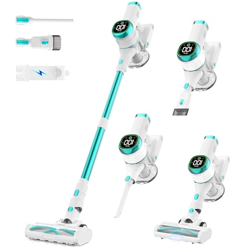 Tikom V500 Cordless Vacuum Cleaner for Home, 40000Pa/450W Stick Vacuum with LED Touch Screen, Charging Wall Dock, Anti-Tangle, Lightweight Handheld Vacuum for Pet Hair, Hard Floor, Carpet, Blue - Image 1