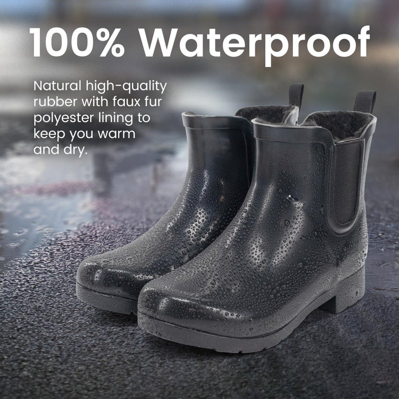 Chooka Women's Delridge Faux Fur Chelsea Rain Boot | Waterproof Ankle Bootie with Memory Foam Insole | Stylish & Comfortable in Black, 8 - Image 4