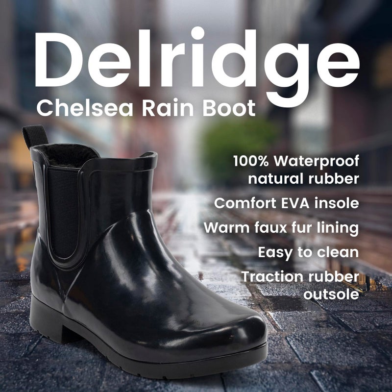 Chooka Women's Delridge Faux Fur Chelsea Rain Boot | Waterproof Ankle Bootie with Memory Foam Insole | Stylish & Comfortable in Black, 8 - Image 3