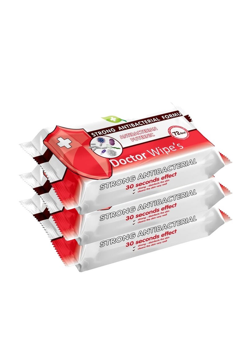 Doctor Wipe's Strong Antibacterial Formula Wet Wipes 72's - Pack of 3 - Image 1