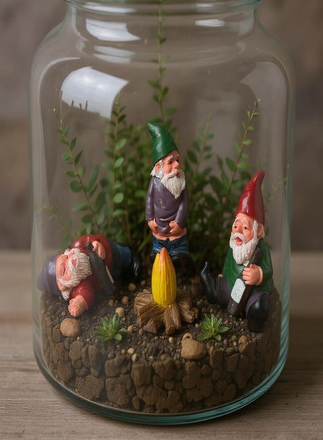Krisah Garden Gnome Set, 4 Pieces Miniature Figurines with Bonfire, Fairy Garden Terrarium Decoration, Table top Office and Home Decor - Image 3