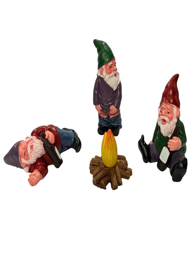 Krisah Garden Gnome Set, 4 Pieces Miniature Figurines with Bonfire, Fairy Garden Terrarium Decoration, Table top Office and Home Decor - Image 1