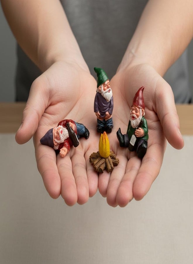 Krisah Garden Gnome Set, 4 Pieces Miniature Figurines with Bonfire, Fairy Garden Terrarium Decoration, Table top Office and Home Decor - Image 2