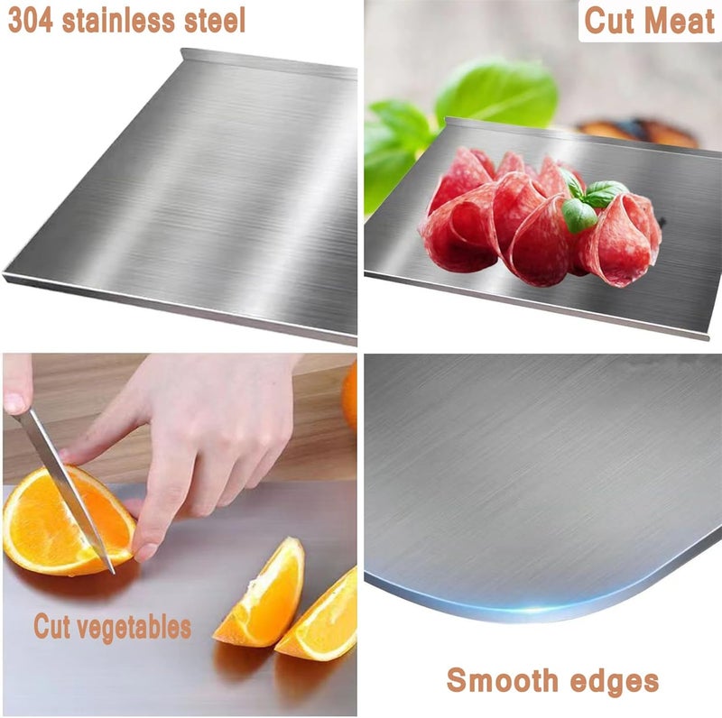MWNAGO 304 Stainless Steel Cutting Board With Lip for Kitchen - L Shape Pastry and Kneading Board, Chopping Mats (40 * 50cm/15.7 * 19.7in) - Image 2