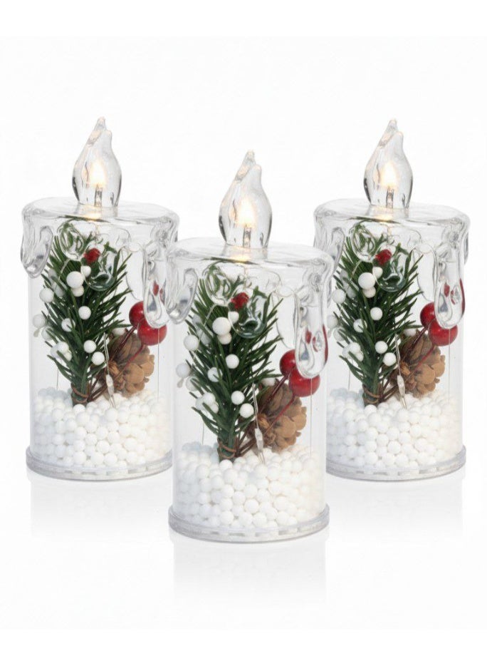 ديكور شمعة بلاد العجائب الشتوية لعيد الميلاد (11 سم) 3 قطع - Image 1