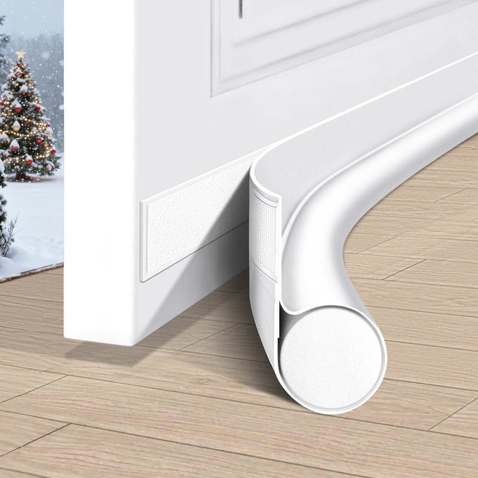 UNDER DOOR DRAFT STOPPER WEATHER STRIPPING DOOR SEAL DOOR SWEEP REDUCE COLD AIR FRONT SOUNDPROOF DRAFT BLOCKER FOR BOTTOM OF DOOR SUITABLE FOR INTERIOREXTERIORWHITE