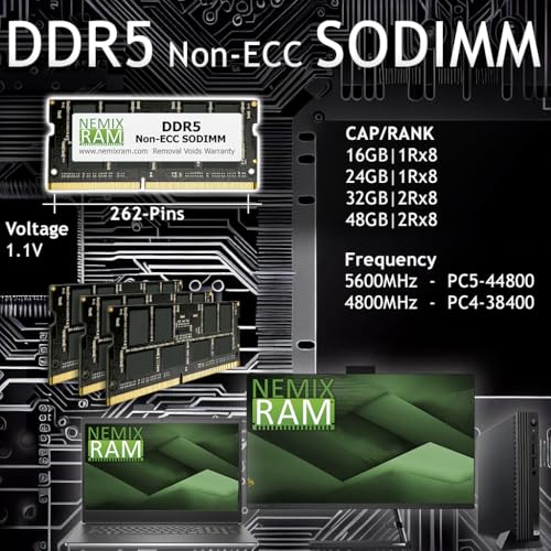 NEMIX RAM 16GB (2X8GB) DDR5 4800MHZ PC5-38400 1Rx8 1.1V CL40 262-PIN Non-ECC Unbuffered SODIMM Laptop PC Memory KIT - Image 2