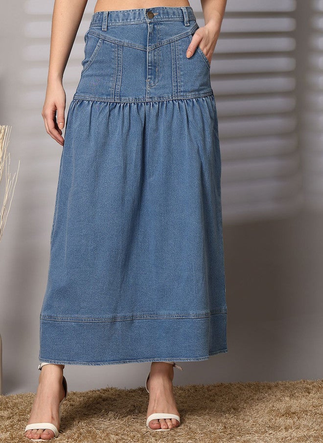 PlusS تنورة ماكسي A-Line للنساء باللون الأزرق - Image 1