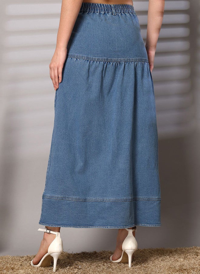 PlusS تنورة ماكسي A-Line للنساء باللون الأزرق - Image 4