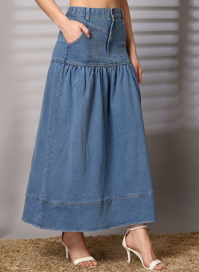 PlusS تنورة ماكسي A-Line للنساء باللون الأزرق - Image 2