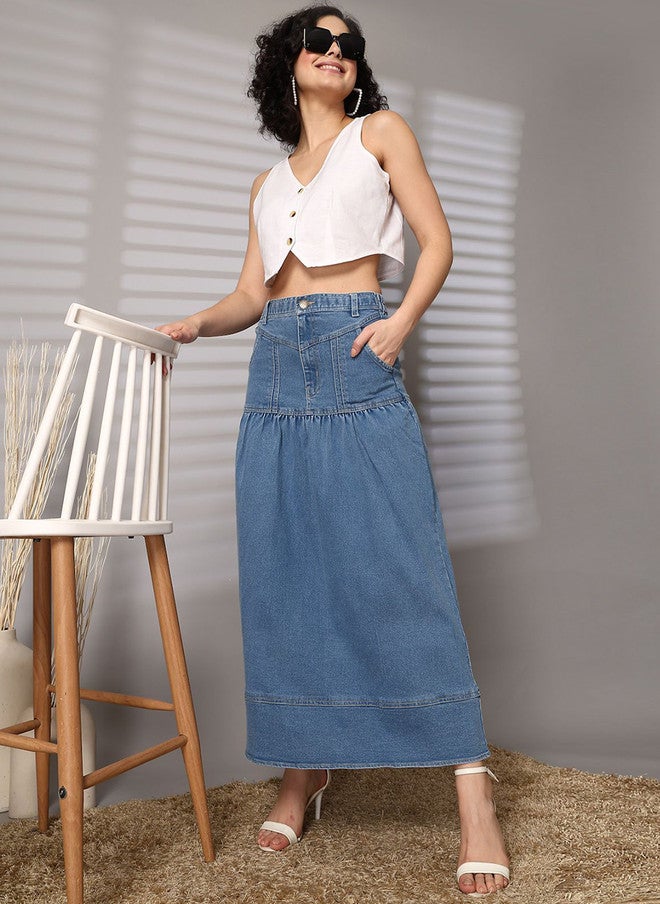 PlusS تنورة ماكسي A-Line للنساء باللون الأزرق - Image 5