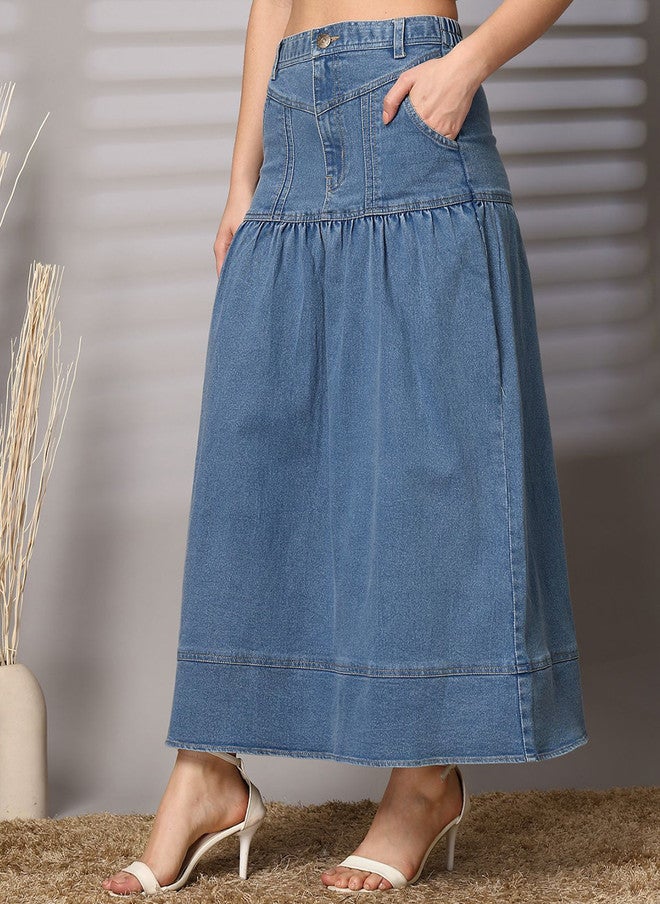 PlusS تنورة ماكسي A-Line للنساء باللون الأزرق - Image 3