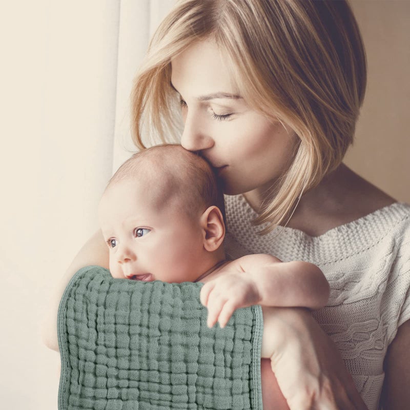 Looxii Muslin Burp Cloths 6 Pack - 20" x 10" - Ultra Soft & Absorbent, 6-Layer 100% Cotton for Spit Up & Drool- Gentle Baby Burping Cloth, Newborn Boys Girls Essentials, Dark Green - Image 3