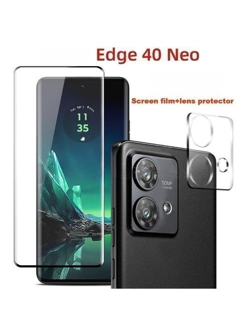 Motorola Edge 40 Neo Screen Protector, Glass Tempered Bubble Free, Anti-Scratch, Anti-Fingerprint, 9H Hardness 3D Curved Edge Screen Protection  for Accessories（The set includes a lens protector）