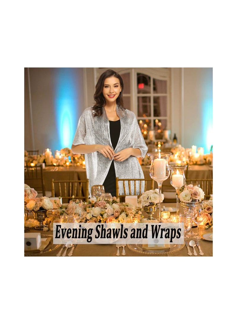 Zikra Shawls and Wraps, Sparkling Metallic Shawls and Wraps, Women’s Sparkling Shawls and Wraps, for Evening Party/Wedding/Formal Dresses (with Free Buckle) - Image 4