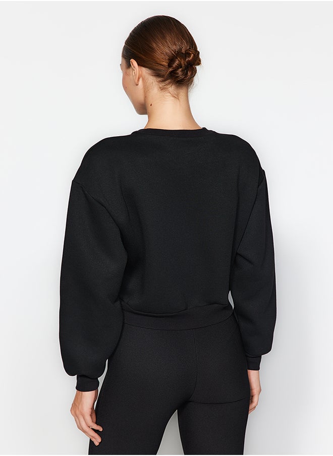 trendyol - Black Thick Fleece Inside Stone Detail Regular/Normal Fit Knitted Sweatshirt TWOAW24SW00118 - Image 1