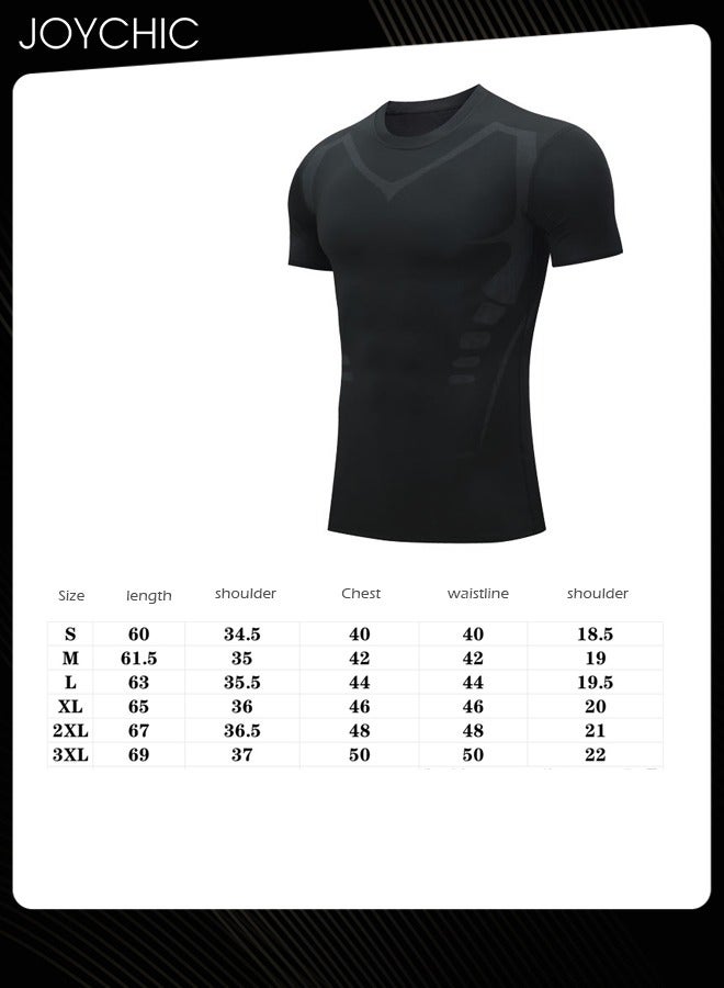 Joychic تي شيرت رجالي رياضي ضيق سريع الجفاف وعالي المرونة بأكمام قصيرة لممارسة رياضة كرة السلة والجري لجميع المواسم باللون الأسود - Image 4