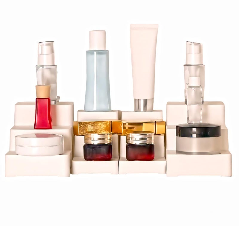 Styleys منظم مستحضرات التجميل ستايلز مع أدراج تخزين 3 طبقات لمستحضرات التجميل للنساء، رف مطبخ، مثالي لمستحضرات التجميل وجرار التوابل - 4 قطع - Image 1