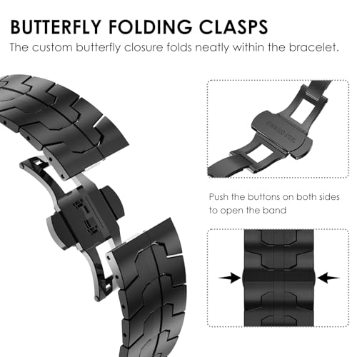 CHANCHY Stainless Steel Band for Apple Watch Band Apple Watch Ultra 3/2/1 Band 49mm, Series 11/10 46mm, 9/8/7 45mm, SE3/SE2/SE 6/5/4 44mm, 3/2/1 42mm, Metal Strap with Folding Clasp for Men, Black - Image 3