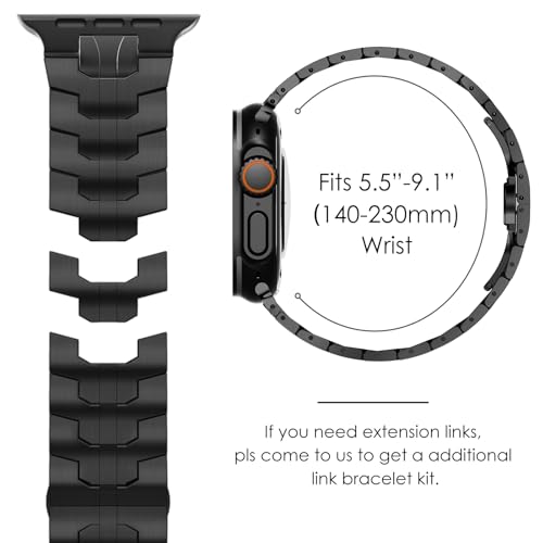 CHANCHY Stainless Steel Band for Apple Watch Band Apple Watch Ultra 3/2/1 Band 49mm, Series 11/10 46mm, 9/8/7 45mm, SE3/SE2/SE 6/5/4 44mm, 3/2/1 42mm, Metal Strap with Folding Clasp for Men, Black - Image 5