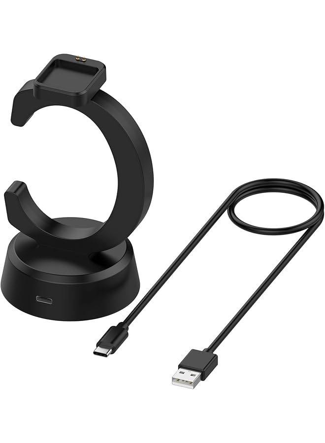 erorex Silicone Anti Slipping Desktop Base Stand Compatible With Redmi Watch 5 Active Watch 5 Lite Replacement Charing Dock Station With Type C Extension Cord Charger Cables Black  - Image 1