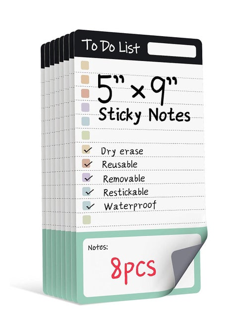 To Do List Sticky Notes, 8pcs Dry Erase Reusable to Do List Sticky Notes, Daily Planner Chart, Checklist Notepad, Lined Task Todo Memo Pad for Home, Office, Refrigerator, Desk, Mirror