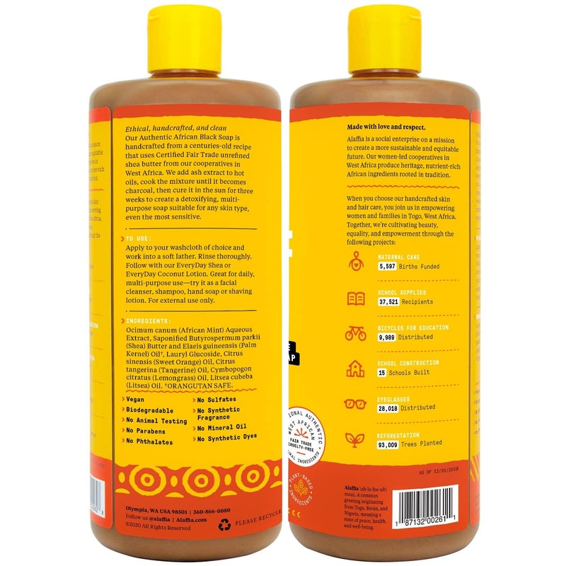 Alaffia Authentic African Black Soap, Tangerine Citrus (32 Oz) + Eucalyptus Tea Tree (2 Oz) â€“ All-in-One Moisturizing Cleanser for Face, Hands, Body & Hair - Image 2