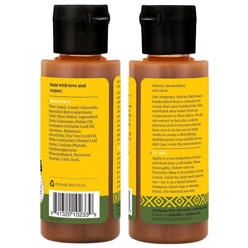 Alaffia Authentic African Black Soap, Tangerine Citrus (32 Oz) + Eucalyptus Tea Tree (2 Oz) â€“ All-in-One Moisturizing Cleanser for Face, Hands, Body & Hair - Image 3
