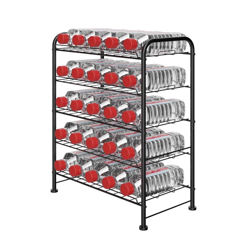 Water Bottle Organizer 5 Tier FreeStanding Water Bottle Storage Rack Metal Beverage Can Dispenser for Pantry Kitchen Cabinet Countertop Black