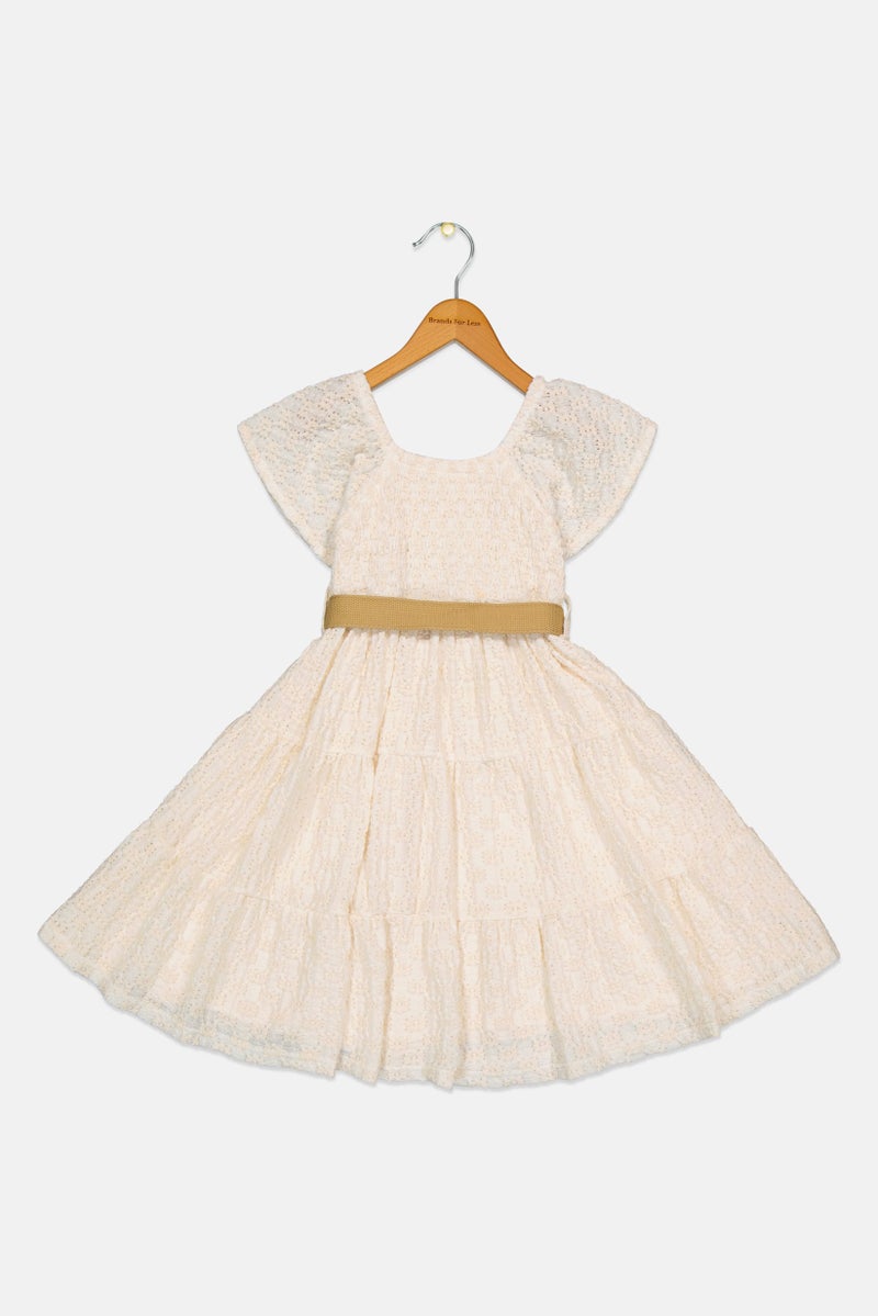 Willow & Whistle Kids Girl Textured Short Sleeve Dress, Rust Brown - Image 3