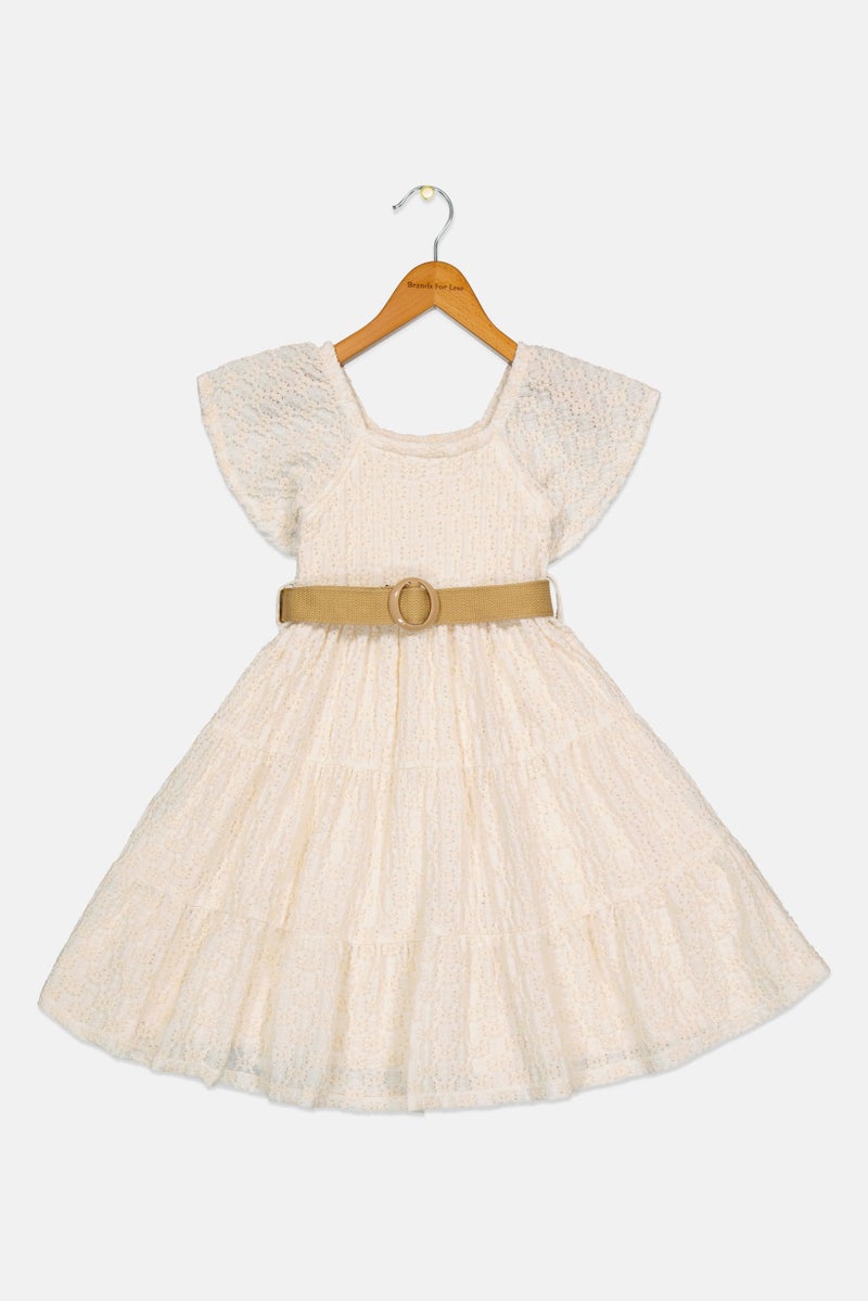 Willow & Whistle Kids Girl Textured Short Sleeve Dress, Rust Brown - Image 2