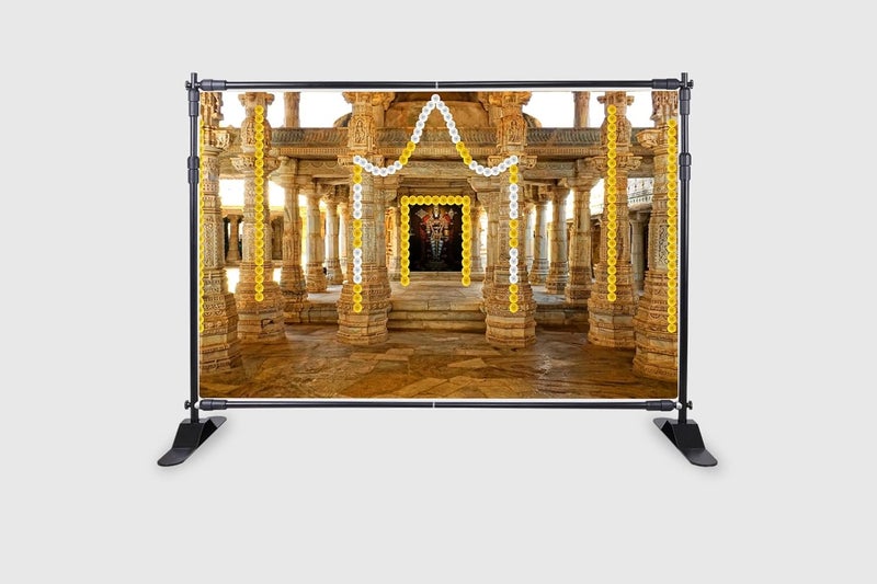 Backdropon قماش خلفية تصميم معبد فينكتشوار بالاجي للبويا التقليدية/ستارة خلفية للمهرجان بحجم 5 أقدام ارتفاع و8 أقدام عرض (5 * 8) - Image 2