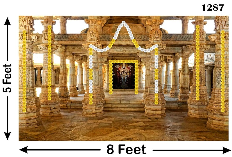 Backdropon قماش خلفية تصميم معبد فينكتشوار بالاجي للبويا التقليدية/ستارة خلفية للمهرجان بحجم 5 أقدام ارتفاع و8 أقدام عرض (5 * 8) - Image 3