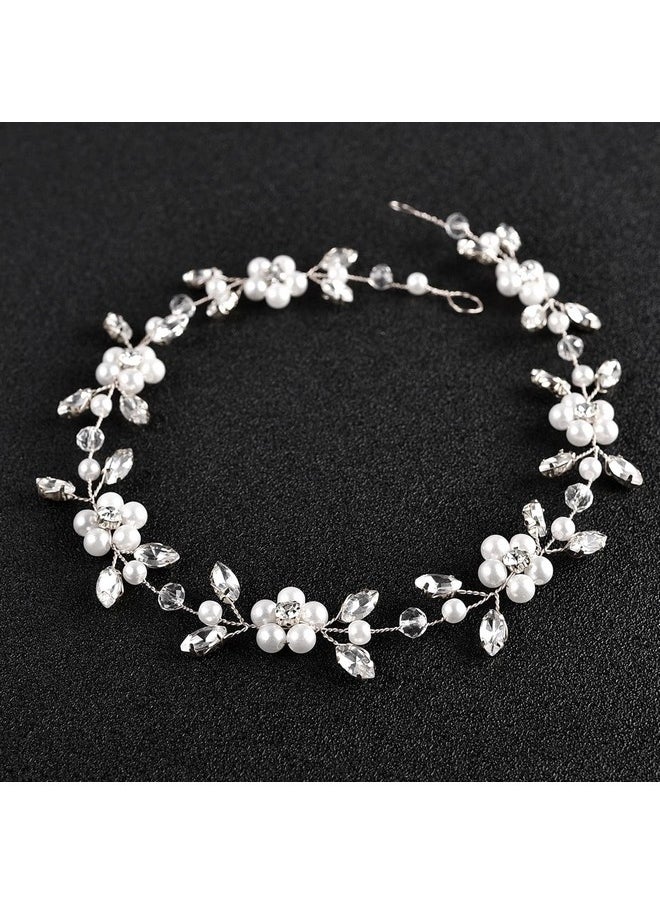 DonLeeving Flower Girl Headpiece Silver Wedding Pearls Rhinestone Headband Princess Hair Accessories for Birthday, Party, First Communion, Wedding  - Image 1