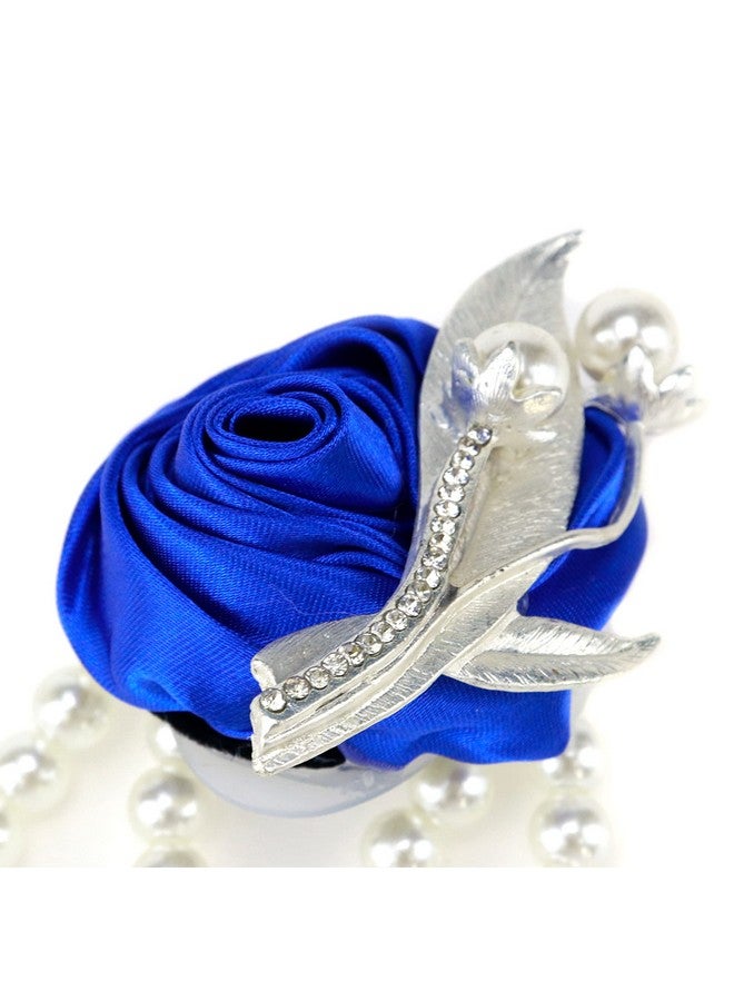 Dnyta Pack Of 2 Wedding Wrist Flower Blue Bridesmaid Bride Corsage Pearl Decor Hand Flowers For Prom Party - Image 5