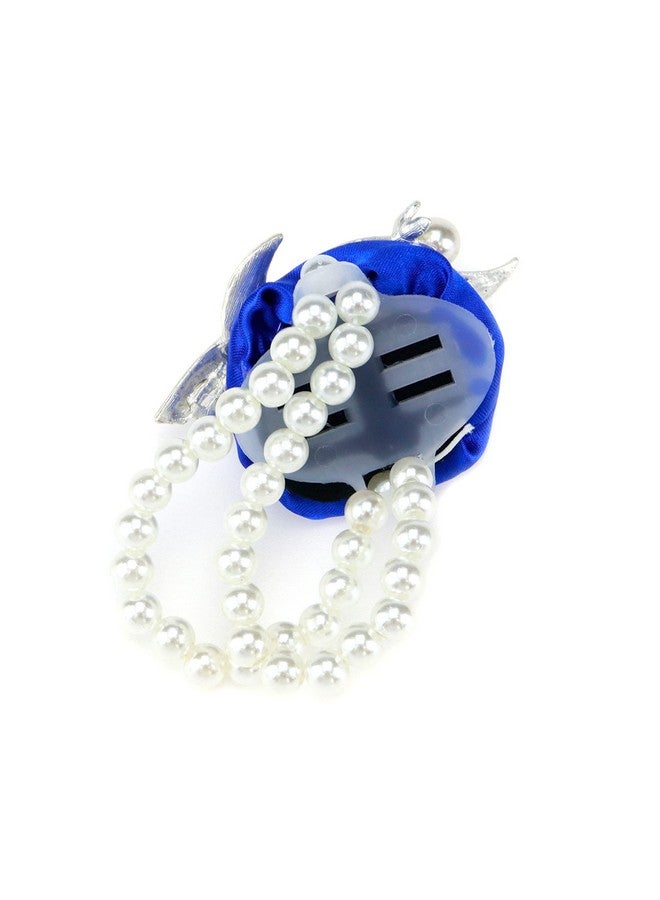 Dnyta Pack Of 2 Wedding Wrist Flower Blue Bridesmaid Bride Corsage Pearl Decor Hand Flowers For Prom Party - Image 4