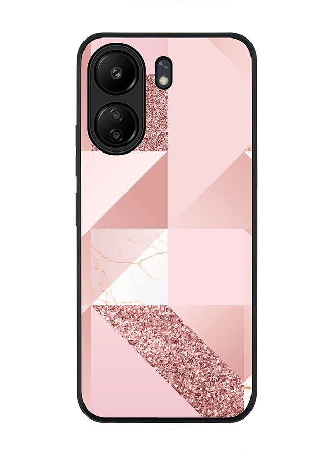 Stylizedd Rugged Black edge case for Xiaomi Poco C65, Slim fit Soft Case Flexible Rubber Edges Anti Drop TPU Gel Thin Cover- Marble Pink Geometric - Image 1
