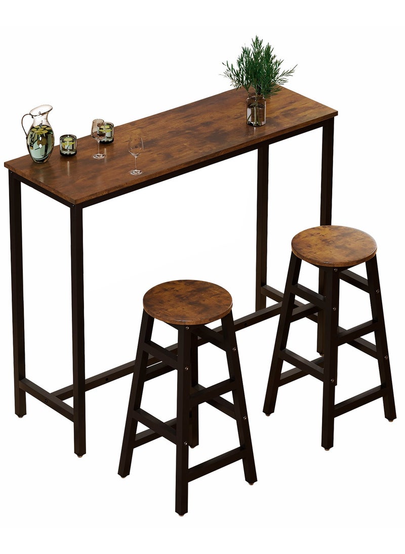 Chulovs 3-Piece Dining Table Ensemble, Bar Table & Chair Set, Kitchen Counter-Height Table with Two Stools, Steel-Framed, Industrial-Themed Bar Table for Kitchen, Living Spaces, & Gathering Areas  - Image 1