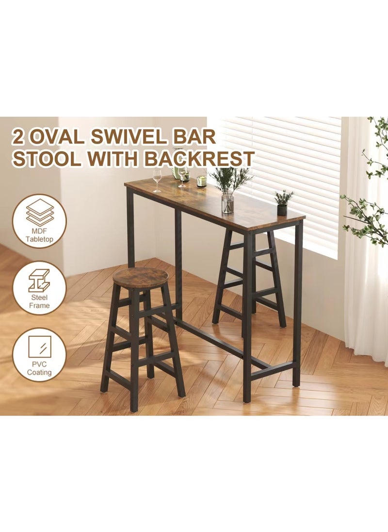 Chulovs 3-Piece Dining Table Ensemble, Bar Table & Chair Set, Kitchen Counter-Height Table with Two Stools, Steel-Framed, Industrial-Themed Bar Table for Kitchen, Living Spaces, & Gathering Areas  - Image 4