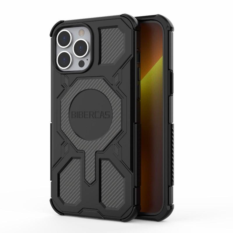بيبركاس جراب هاتف ماج سيف المقاوم للصدمات من سلسلة الألوان الحقيقية لهاتف آيفون 13 برو ماكس (أسود) - Image 1