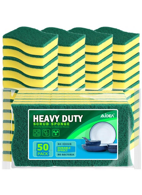 AIDEA Heavy Duty Scrub Sponge-50 Count, Cleaning Sponge, Kitchen Dish Sponge, Effortless Cleaning Eco Scrub Pads for Dishes,Pots,Pans All at Once
