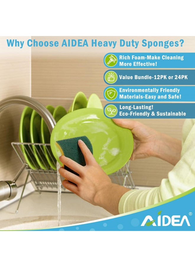 AIDEA Heavy Duty Scrub Sponge-50 Count, Cleaning Sponge, Kitchen Dish Sponge, Effortless Cleaning Eco Scrub Pads for Dishes,Pots,Pans All at Once