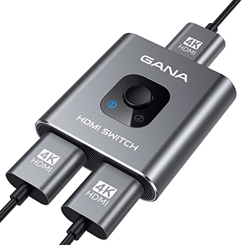 GANA HDMI Switch 4k@60hz Splitter, GANA Aluminum Bidirectional HDMI Switcher 2 in 1 Out, Manual HDMI Hub Supports HD Compatible with Xbox PS5/4/3 Blu-Ray Player Fire Stick Roku - Image 1