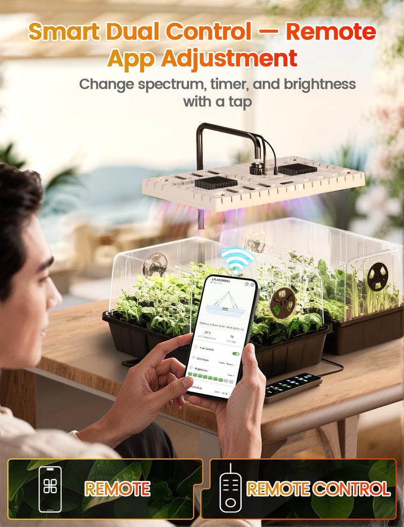 MetryGrow 48W Full Spectrum LED Grow Light Seed Starter Kit, 80-Cell Tray with 30W Heating Mat & Adjustable Dome, Waterproof Germination System for Healthy Indoor Seedlings - Image 3